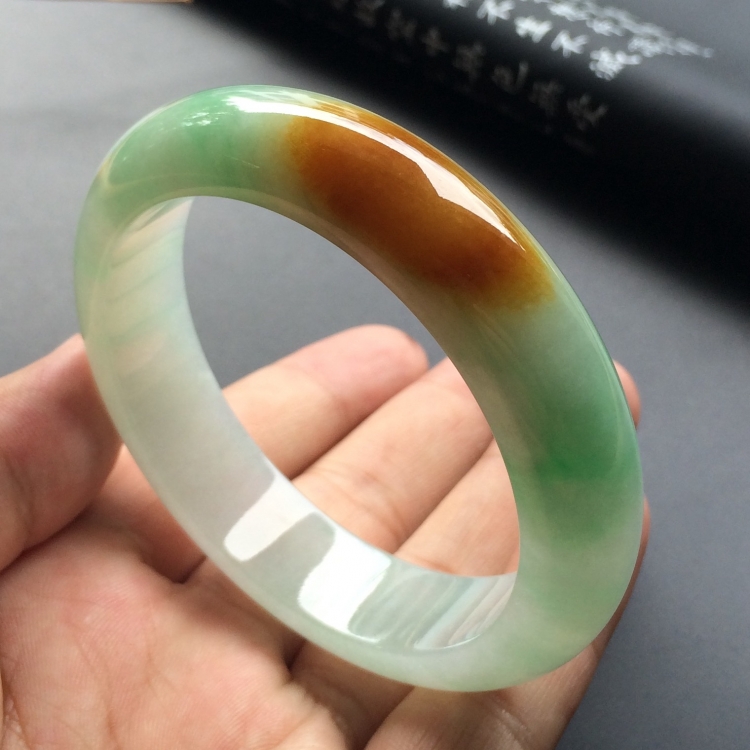（超值推荐）糯冰种褐黄翡飘花手镯（58mm）