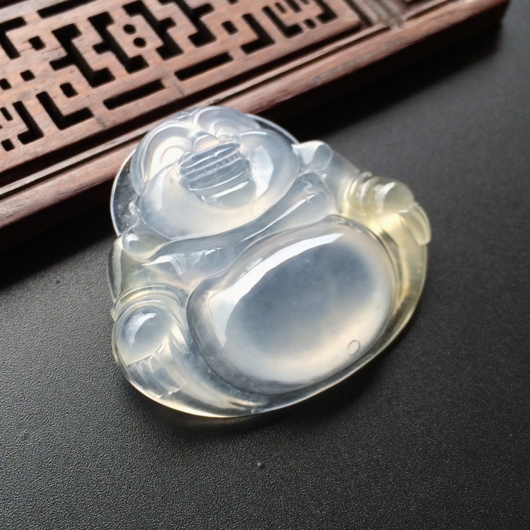 (超值推荐)冰种淡紫罗兰略带黄翡玉佛挂件