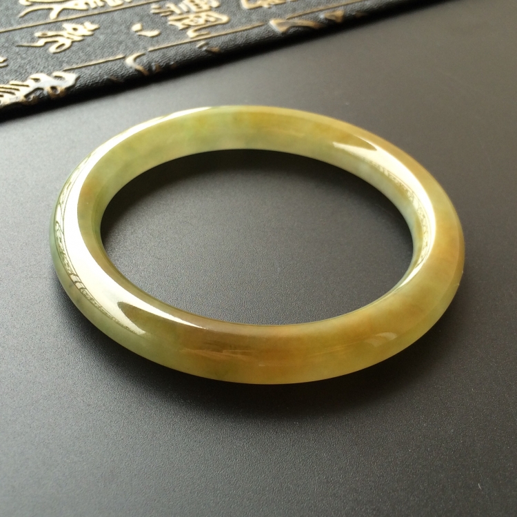 (超值推荐)糯冰种褐黄翡圆条手镯(56.4mm)