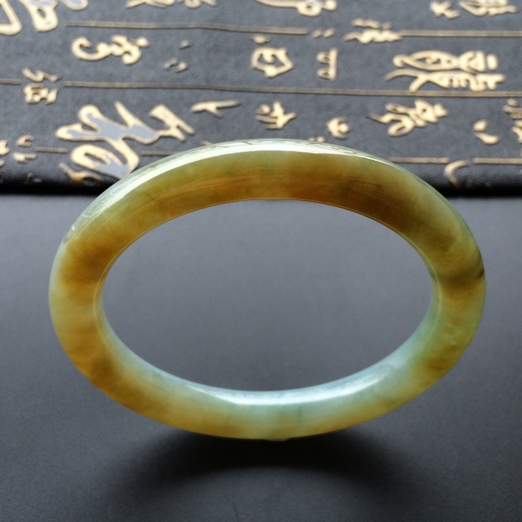 (超值推荐)糯冰种褐黄翡圆条手镯(56.4mm)