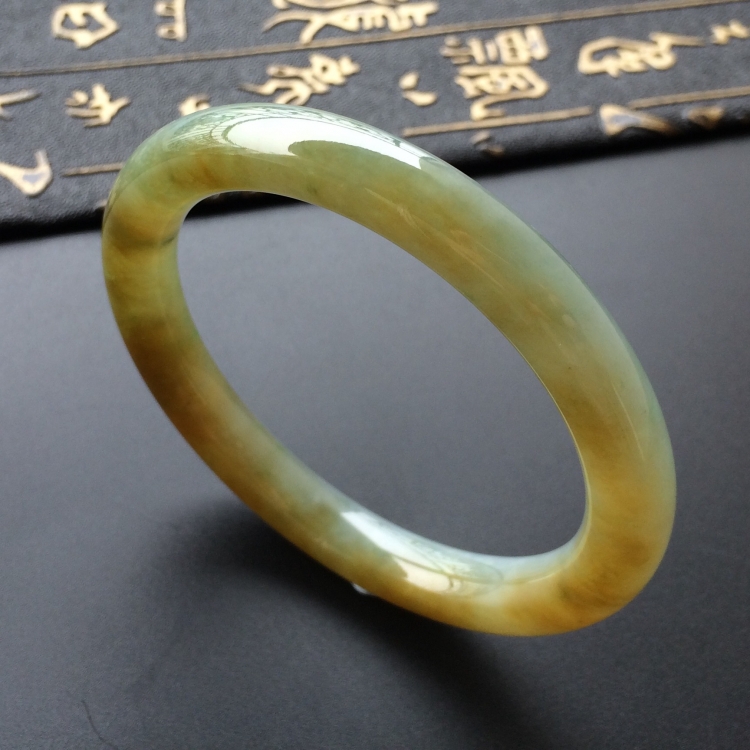 (超值推荐)糯冰种褐黄翡圆条手镯(56.4mm)