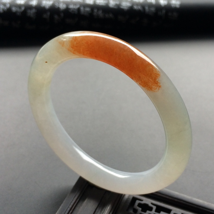 （超值推荐）糯冰种红黄翡圆条手镯（51.8mm）