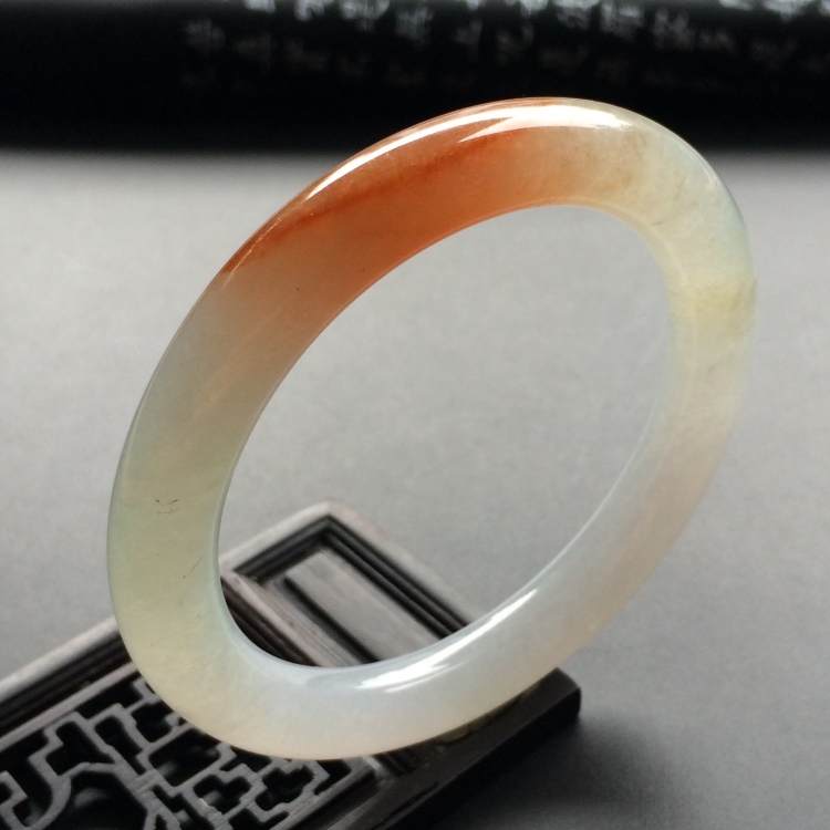 （超值推荐）糯冰种红黄翡圆条手镯（51.8mm）