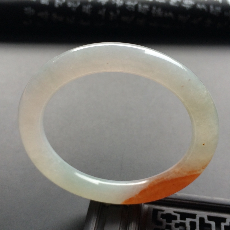 （超值推荐）糯冰种红黄翡圆条手镯（51.8mm）