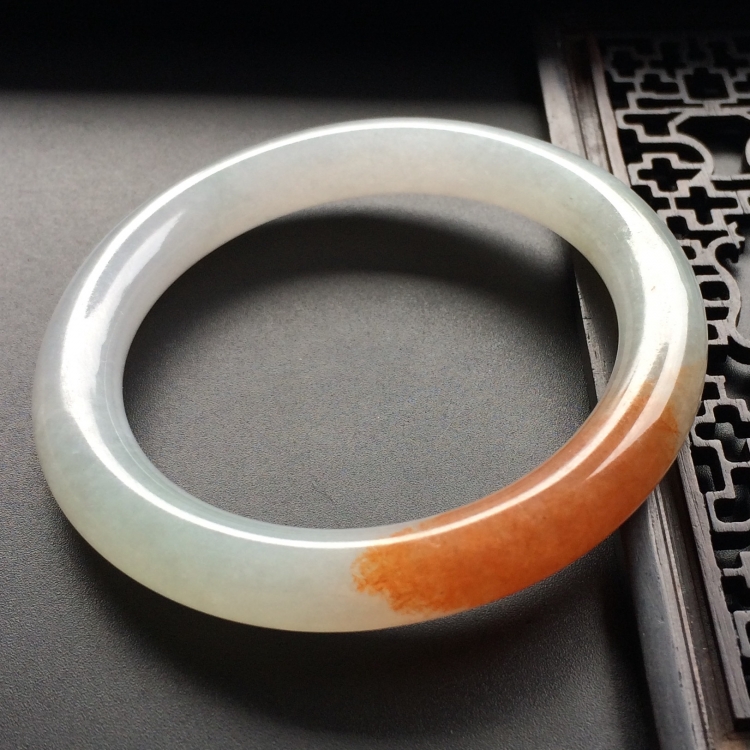 （超值推荐）糯冰种红黄翡圆条手镯（51.8mm）