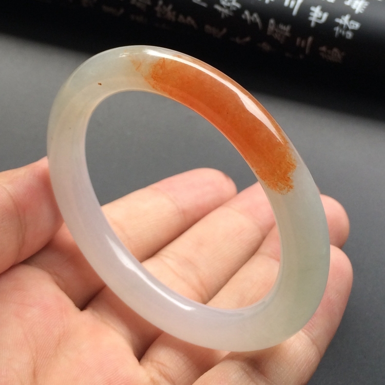 （超值推荐）糯冰种红黄翡圆条手镯（51.8mm）