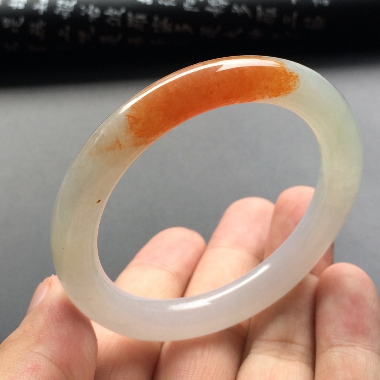 （超值推荐）糯冰种红黄翡圆条手镯（51.8mm）