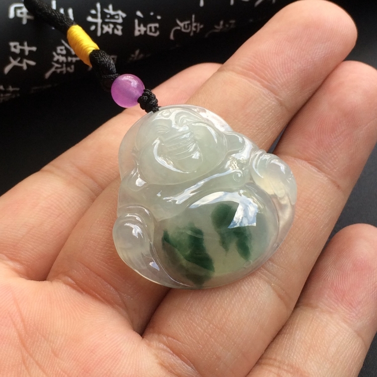 （超值推荐）糯冰种飘花玉佛挂件