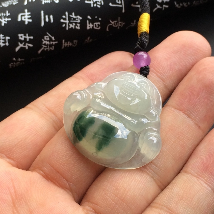 （超值推荐）糯冰种飘花玉佛挂件