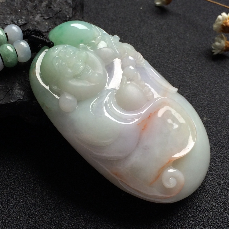 （超值推荐）糯冰种飘花玉佛挂件