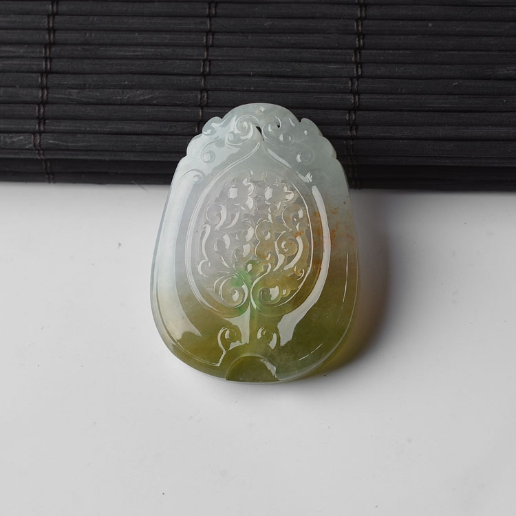 （超值推荐）糯冰种黄加绿花开富贵挂件