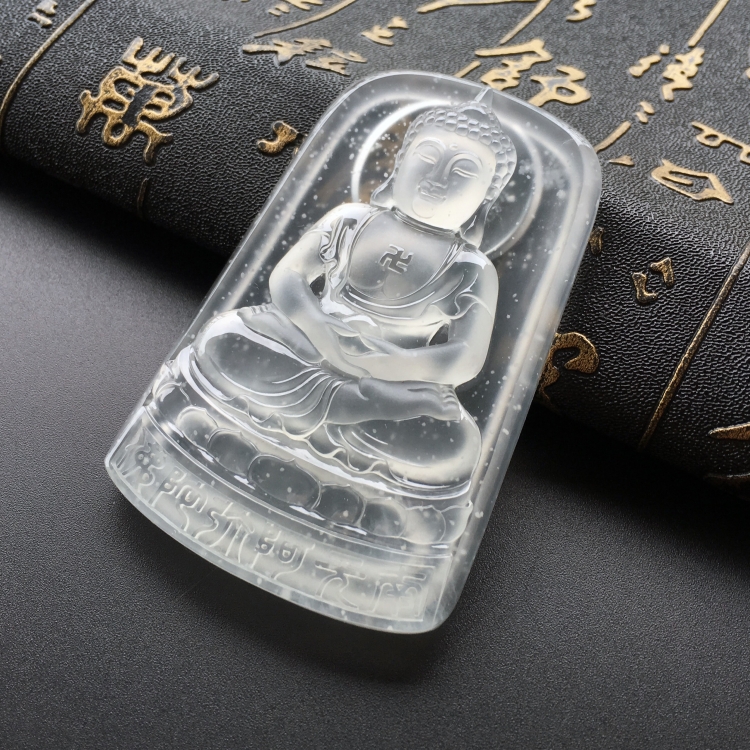 (超值推荐)玻璃种雪花棉无色大日如来挂件