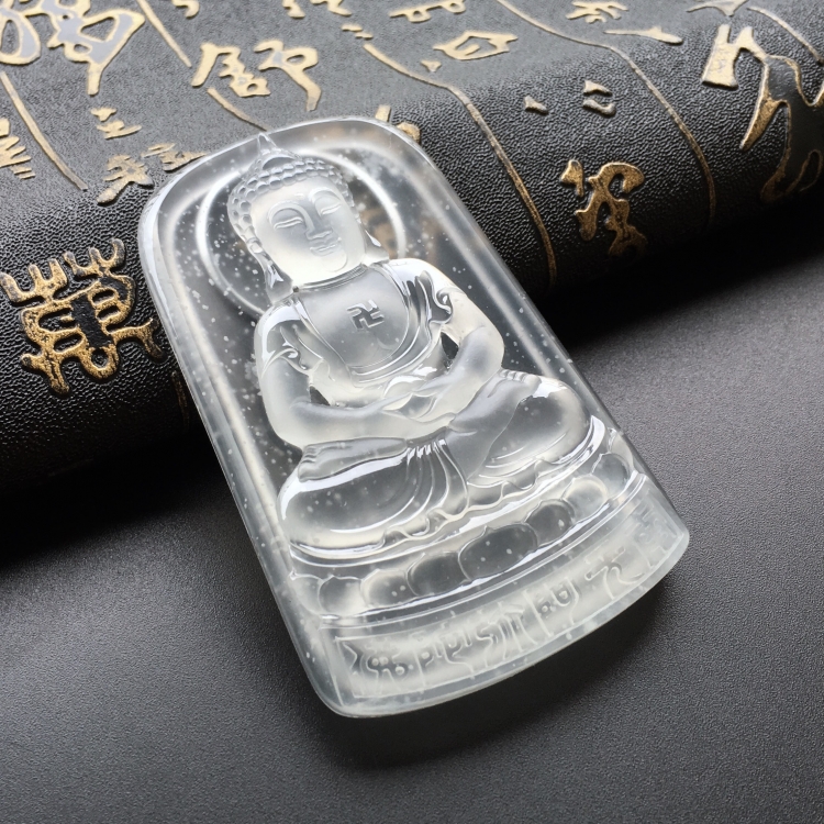 (超值推荐)玻璃种雪花棉无色大日如来挂件