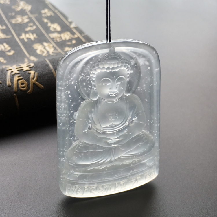 (超值推荐)玻璃种雪花棉无色大日如来挂件