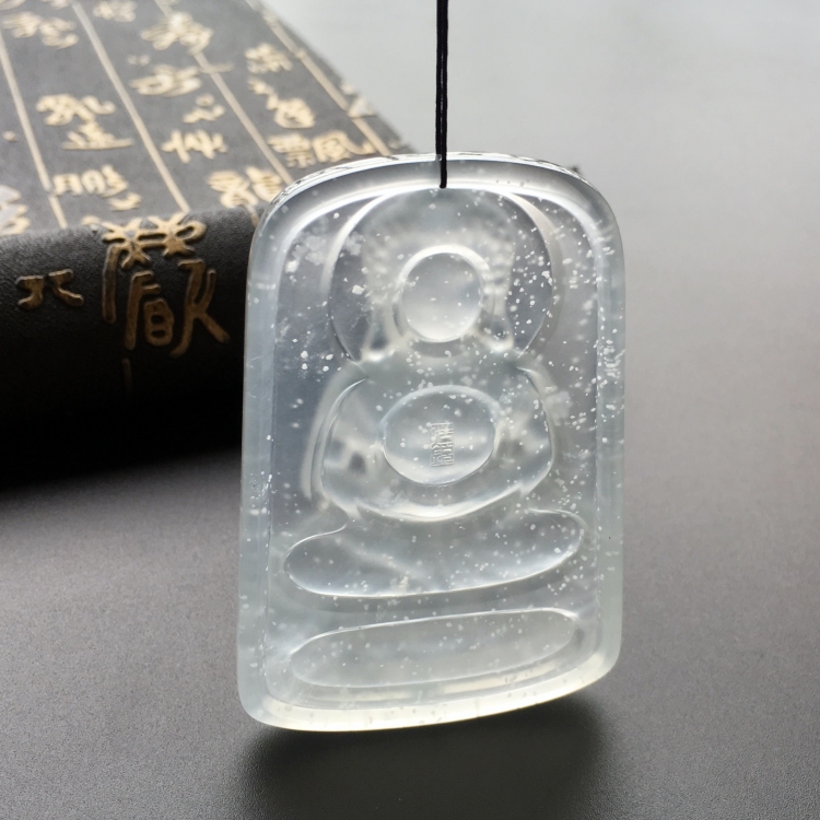 (超值推荐)玻璃种雪花棉无色大日如来挂件
