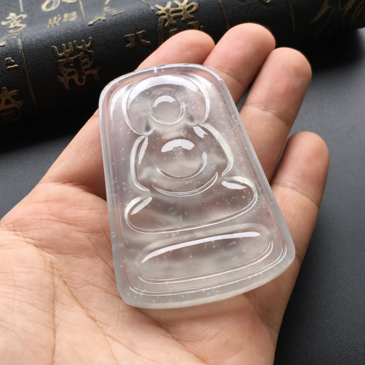 (超值推荐)玻璃种雪花棉无色大日如来挂件