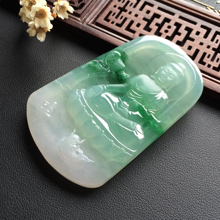 (超值推荐)冰种飘花度母/释迦牟尼挂件一对走