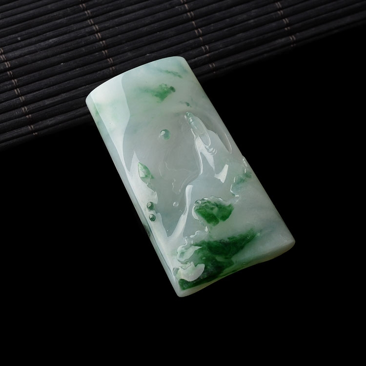 （超值推荐）糯冰种飘绿花莲花观音挂件