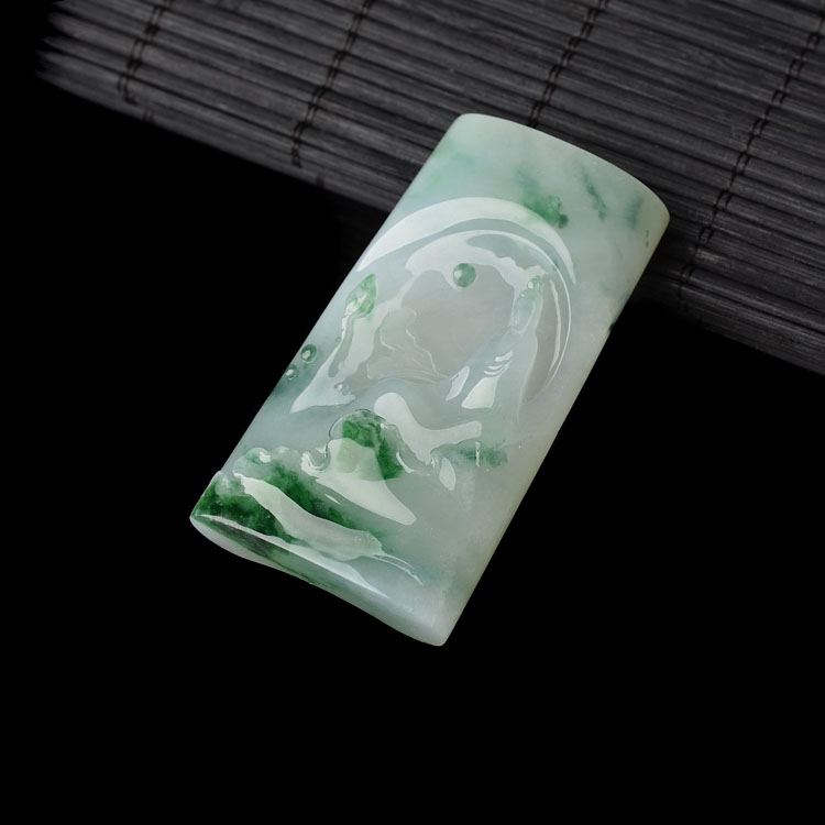 （超值推荐）糯冰种飘绿花莲花观音挂件