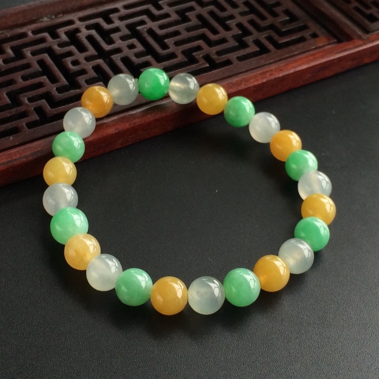 (超值推荐)糯冰种三彩圆珠手链