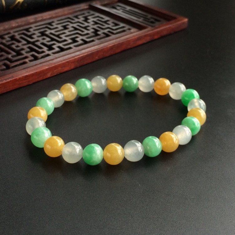 (超值推荐)糯冰种三彩圆珠手链