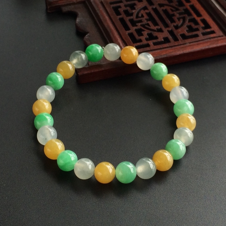 (超值推荐)糯冰种三彩圆珠手链