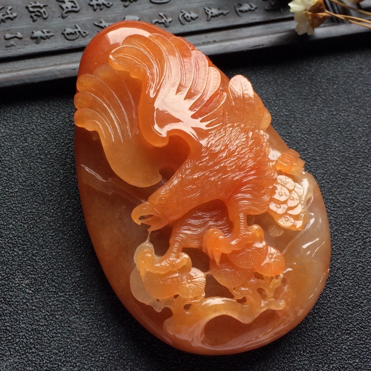 （超值推荐）糯冰种红黄翡大展宏图挂件