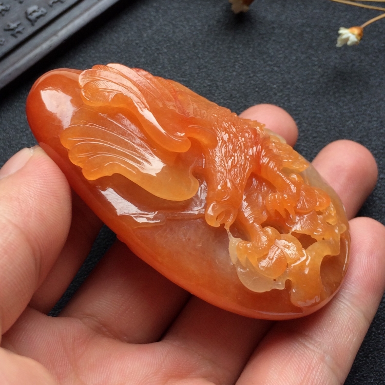 （超值推荐）糯冰种红黄翡大展宏图挂件
