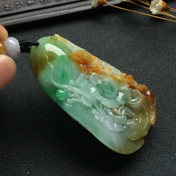 （超值推荐）糯冰种三彩鸟语花香挂件