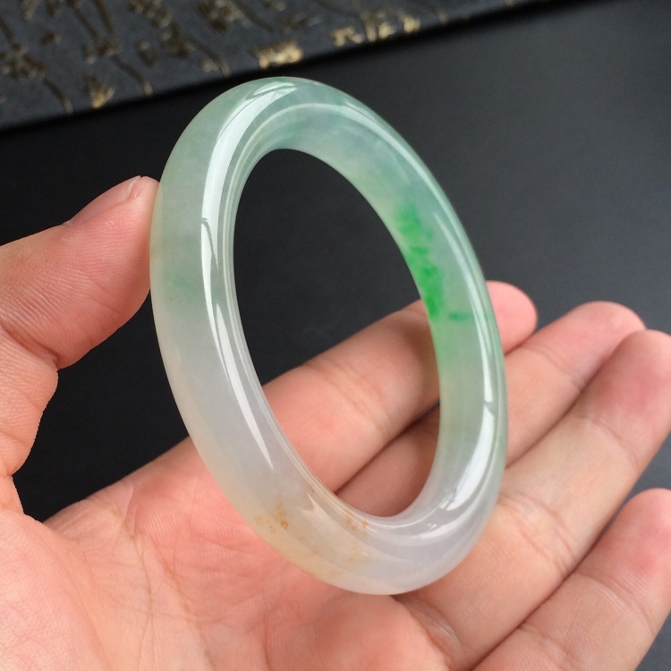 (超值推荐)冰种黄加绿圆条手镯(54.9mm)