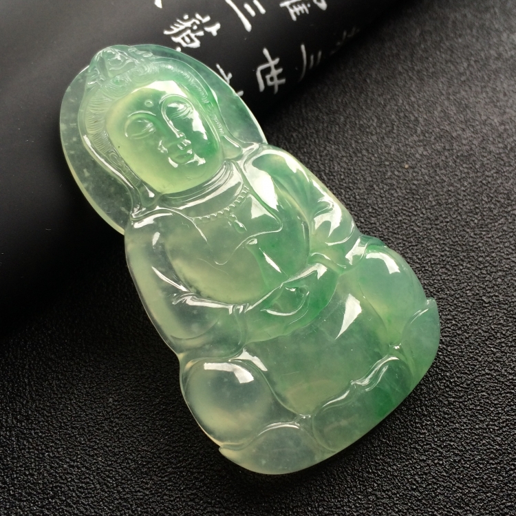 （超值推荐）冰种飘绿花观音挂件