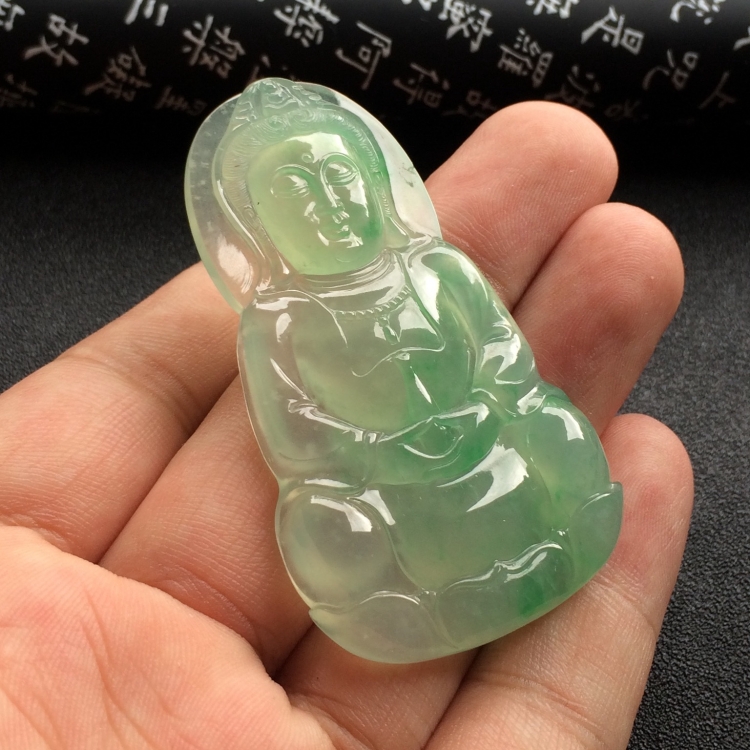 （超值推荐）冰种飘绿花观音挂件