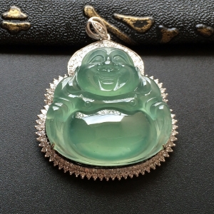 (超值推荐)冰种晴水镶白金钻石玉佛胸坠