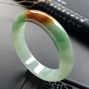 （超值推荐）糯冰种褐黄翡飘花手镯（58mm）