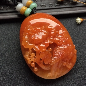（超值推荐）糯冰种红黄翡花开富贵挂件