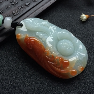 （超值推荐）糯冰种晴水红黄翡花开富贵挂件