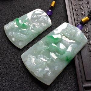 （超值推荐）糯冰种飘翠年年有余挂件（一对）