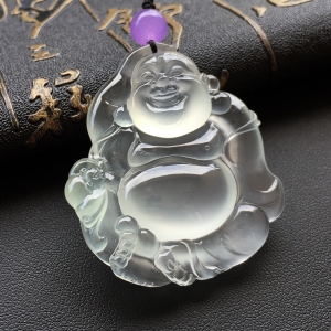 (超值推荐)玻璃种无色纳福挂件(玉雕名家加龙作品)