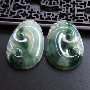 （超值推荐）冰种飘花如意挂件（一对）