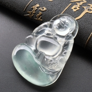 (超值推荐)冰玻种飘花布袋佛挂件