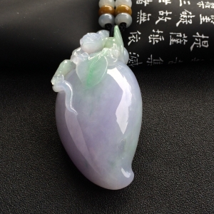 （超值推荐）糯冰种紫罗兰寿桃挂件