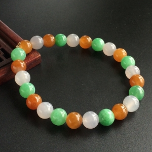 (超值推荐)糯冰种三彩圆珠手链