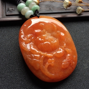 （超值推荐）糯冰种红黄翡富贵花开挂件