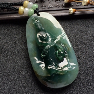 （超值推荐）糯冰种飘花略带黄翡观音挂件