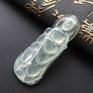 (超值推荐)冰种淡晴水童子拜观音挂件