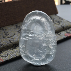 (超值推荐)玻璃种无色策杖徐行挂件【玉雕名家加龙作品】