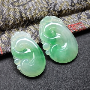 (超值推荐)糯冰种飘翠如意挂件一对走
