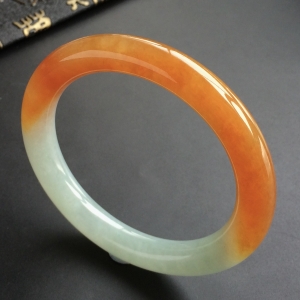 (超值推荐)糯冰种红黄翡圆条手镯(56.1mm)