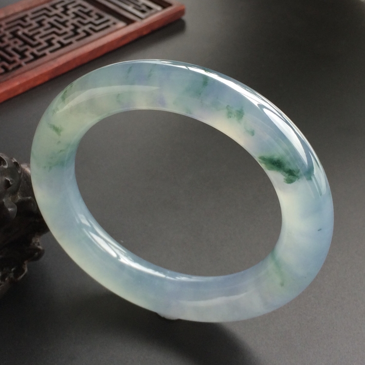 (超值推荐)冰种紫罗兰飘花圆条手镯(57.8mm)