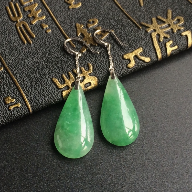 (超值推荐)糯冰种飘翠镶白金水滴耳坠